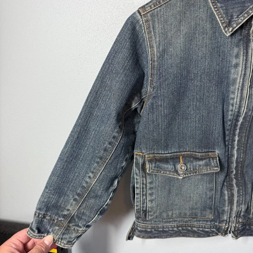 VTG‎ Old Navy Girls Lined Jean Jacket Small Zip Up Pockets Chores Fall Utility